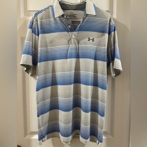 Blue, gray, and white striped under Armour collared shirt